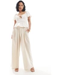 4th + Reckless Petite - Exclusive Linen Blend Tailored Ruched Waistband Wide Leg Trousers - Lyst