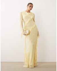 DASKA - Chiffon High Cowl Neck Frill Detail Maxi Dress - Lyst