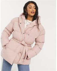 Threadbare Stanley Belted Puffer Coat With Hood - Pink