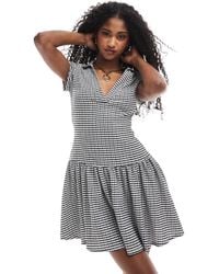ASOS - – kurzärmliges minikleid mit kragen und schwarz-weißem vichy-karo - Lyst