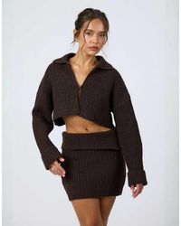 Aria Cove - Knit Wide Ribbed Collared Clasp Front Cardigan - Lyst