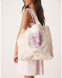 Motel - Barbara Hibiscus Print Canvas Beach Bag - Lyst
