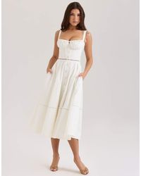 House Of Cb - Chiarina Cotton Button Front Midi Dress - Lyst