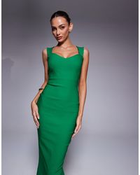 Vesper - Robe longueur mollet en bengaline à décolleté en cœur et dos nu - émeraude - Lyst