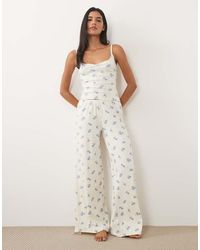 Cotton On - Pyjama Pointelle Longline Cami And Wide Leg Trousers - Lyst