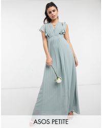 TFNC London Bridesmaid Lace Detail Maxi Dress With Flutter Sleeves - Blue