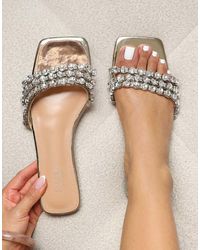 SIMMI - Monroe Diamante Flat Sandals - Lyst