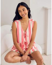 Chelsea Peers - Linen Blend Scallop Edge Tie Front Stripe Cami Short Pyjama Set - Lyst