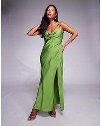 ASOS - Asos Design Petite Satin Tie Strap Maxi Dress With Split Detail - Lyst