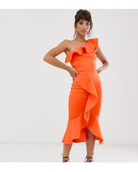 True Violet Robe moulante asymétrique volantée - - Exclusivité - Orange