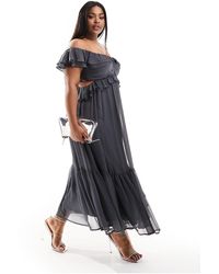 ASOS - Asos design curve - robe mi-longue à épaules dénudées avec volants et découpe - anthracite - Lyst