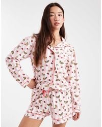 Wednesday's Girl - Pyjama motif croissants avec chemise manches longues et short - Lyst