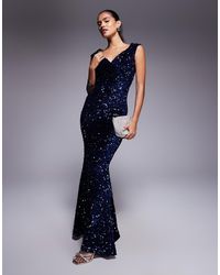 Goddiva - Multi Sequin & Velvet Bardot Maxi Dress - Lyst