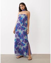 Mango - – teen – schulterfreies maxikleid mit ausschnittdetail und verschwommenem blumenmuster - Lyst