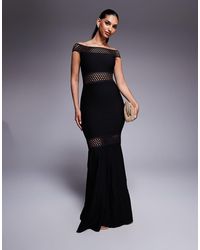 Goddiva - Off The Shoulder Ribbed Bodycon Maxi Dress - Lyst