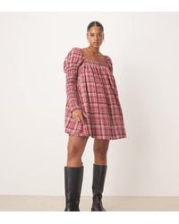 ASOS - Asos Design Curve Square Neck Mixed Shirred Babydoll Mini Dress - Lyst