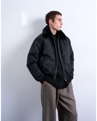 TOPMAN - Faux Fur Collar Bomber Jacket - Lyst