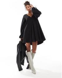 ASOS - Supersoft V-Neck Flare Hem Skirt Mini Dress With Tie Sleeve - Lyst