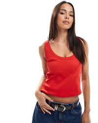 Miss Selfridge - Top Senza Maniche A Coste Con Scollo Ampio - Lyst