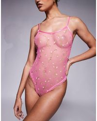 River Island - Embroidered Floral Bodysuit - Lyst