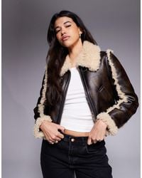River Island - Faux Shearling Seam Detail Biker Jacket - Lyst