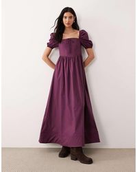 Glamorous - Square Neck Puff Sleeve Midaxi Dress - Lyst