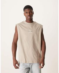 Calvin Klein - Canotta Color Pietra Con Logo A Monogramma - Lyst