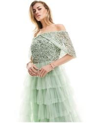 Beauut - Bridesmaid Embellished Off Shoulder Tiered Maxi Dress - Lyst