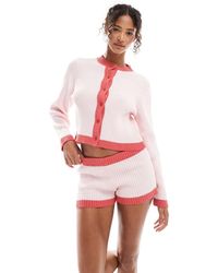 ASOS - Pantalones Muy Cortos Rojos Y Rosas De Punto De (Parte De Un Conjunto) - Lyst
