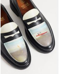 Noak - In portugal gefertigter leder-loafer mit grafisch bedrucktem blatt - Lyst