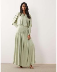 DASKA - Ruched Drop Asymmetric Waist With Keyhole Maxi Dress - Lyst