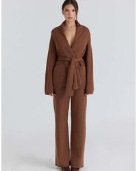 House Of Cb - Madison Tan Pure Wool Draped Front Cardigan - Lyst