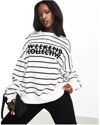 ASOS - Asos – weekend collective – sweatshirt mit streifen und chenille-logo - Lyst