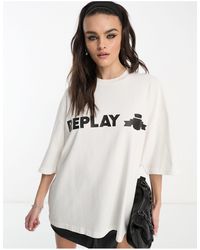 Replay - T-shirt bianca con logo - Lyst
