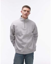 TOPMAN - Felpa Premium Pesante Oversize Mélange Con Zip Corta - Lyst