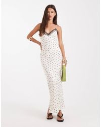 Miss Selfridge - Satin And Lace Midi Dress - Lyst