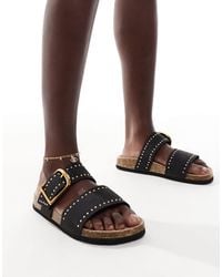 Asos Design Wide Fit - Fallon Studded Footbed Sandals - Lyst