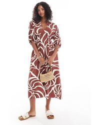 New Look - Vestido Midi De Corte Amplio Con Diseño Estampado De Conchas De - Lyst