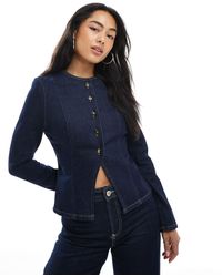 ASOS - Collarless Denim Jacket With Shoulder Pads And Cinched Waist - Lyst