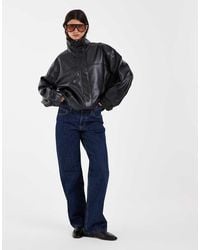 ASOS - Clean Leather Look Funnel Track Bomber Jacket - Lyst