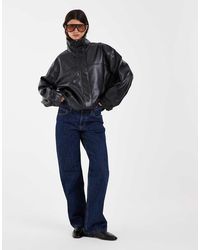 ASOS - Giacca Bomber Con Collo A Imbuto Effetto Pelle Nera - Lyst