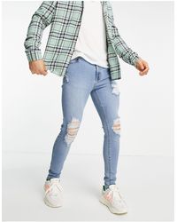 ASOS Spray On 'vintage Look' Jeans With Powerstretch - Blue