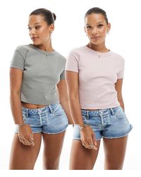 Pull&Bear - Set Van 2 Geribbelde Baby Tee's - Lyst