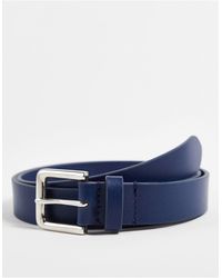 ASOS – schmaler, er ledergürtel mit silberner schnalle - Blau