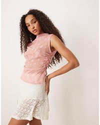 ASOS - Ruched Side High Neck Flocked Mesh Top - Lyst