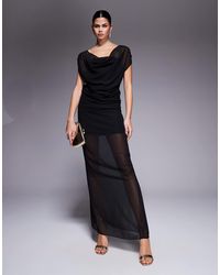 Fashionkilla - Robe bandeau longue en mousseline avec cape, ourlet transparent et taille froncée - Lyst