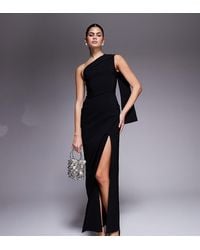 Vesper - Bengaline One Shoulder Drape Detail Side Split Maxi Dress - Lyst