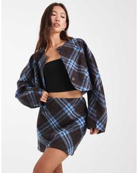 ASOS - Falda De Sastre Azul Y Marrón A Cuadros De Tejido Cepillado De (Parte De Un Conjunto) - Lyst