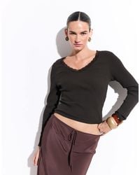 ONLY - V Neck Long Sleeve Top With Lace Detail - Lyst