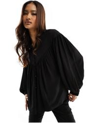& Other Stories - Volume Sleeve Smocked Blouse With Frill Neck - Lyst